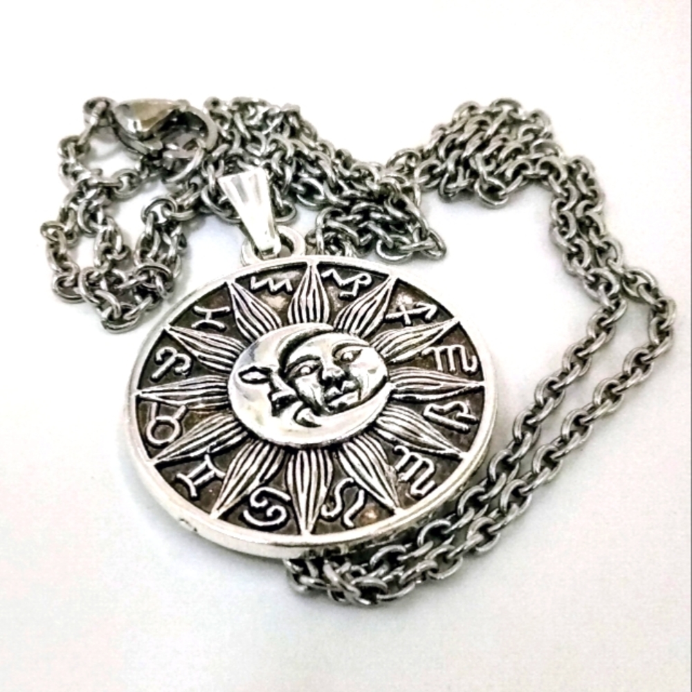 COPY - Handmade Horoscope Zodiac Sundial Necklace on 20" Stainless Steel Chain